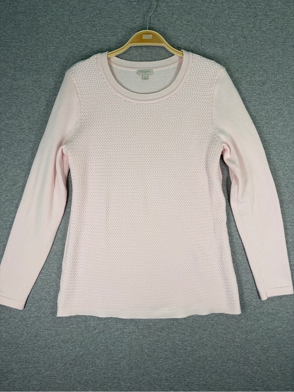 Talbots Pink Basketweave Cotton Crewneck Sweater Size M